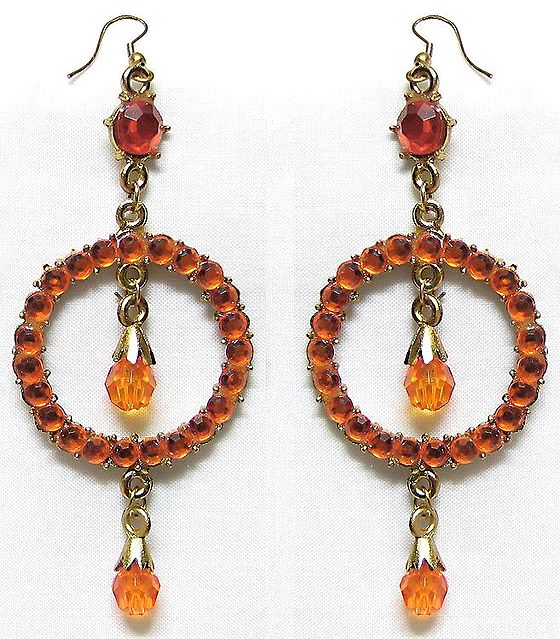 Faceted Saffron Stone Wheel Earrings with Dangles