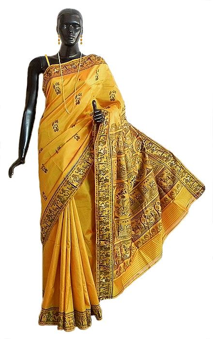 Golden Yellow Baluchari Silk Saree