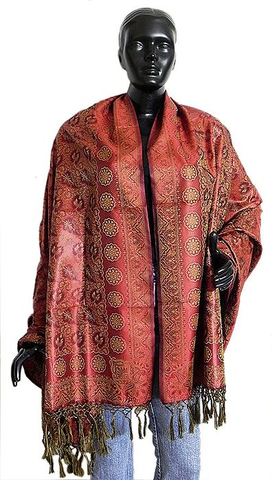 Gorgeous Silk Finish Rust Color Himroo Shawl with All-Over Boota and ...