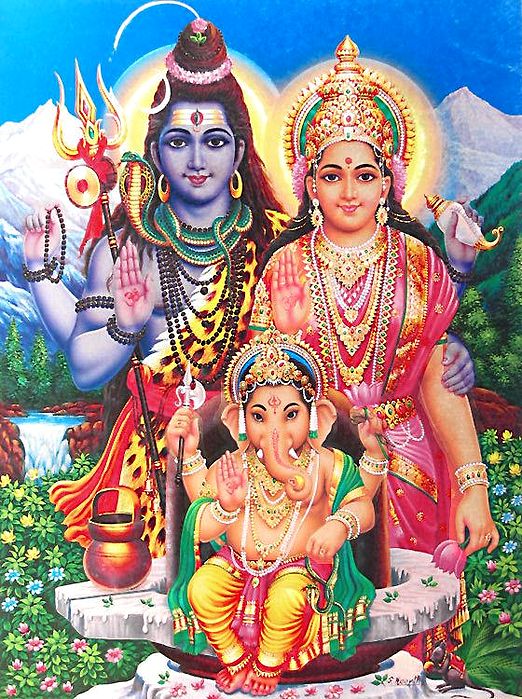 Shiva,Parvati and Ganesha