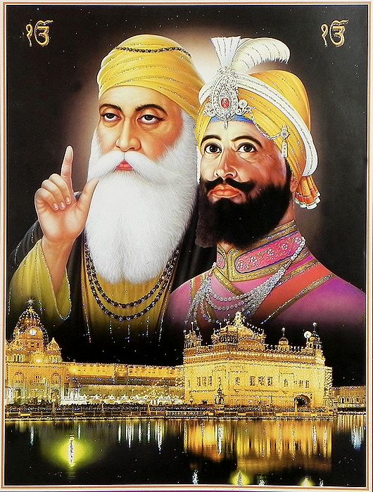 Sikh Gurus with Golden Temple(Poster with Glitter)18x14 inches - Unframed