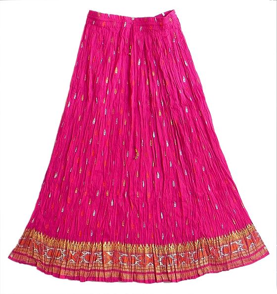 Magenta Skirt with Golden and Silver Block Print