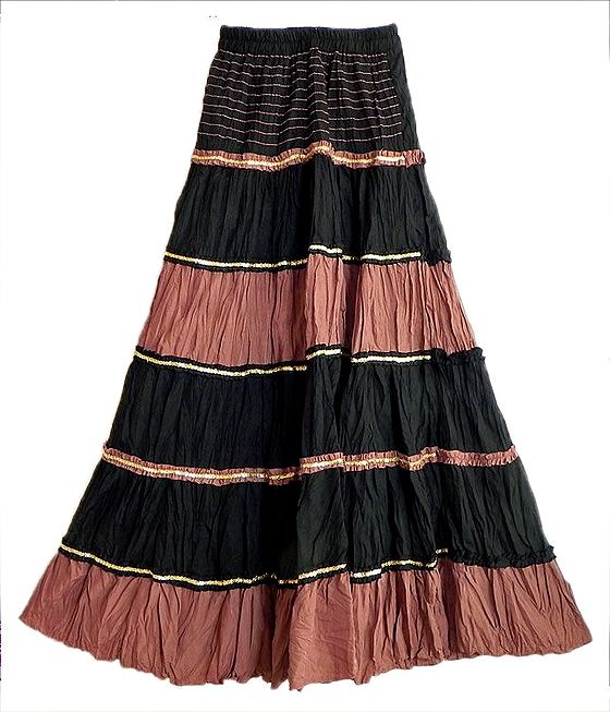 Black with Rust Color Long Skirt